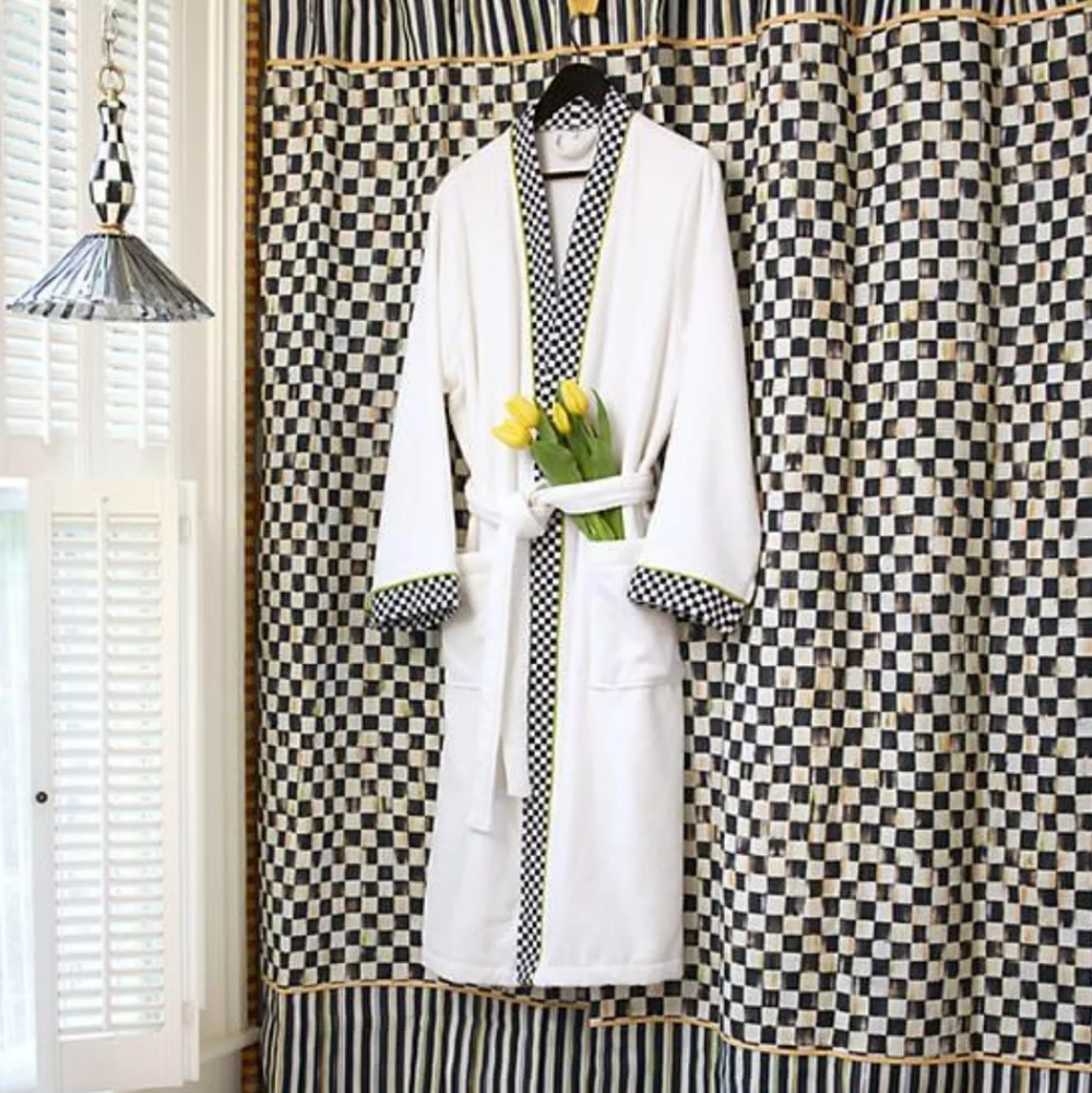 MacKenzie-Childs Courtly Check Shower Curtain with Striped Border,$218.00